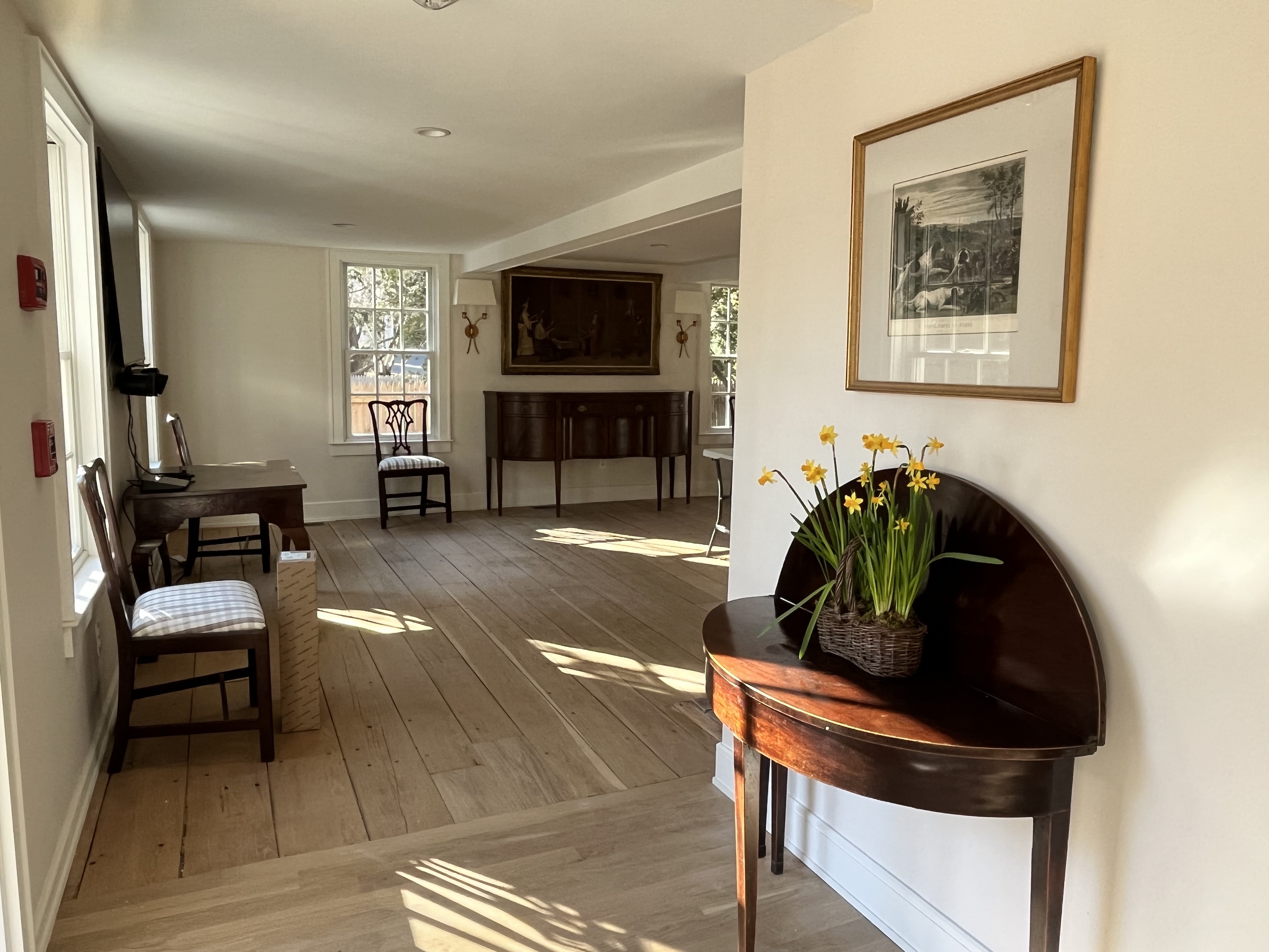 Entryway and salvaged wood floors that date back to the 1700s